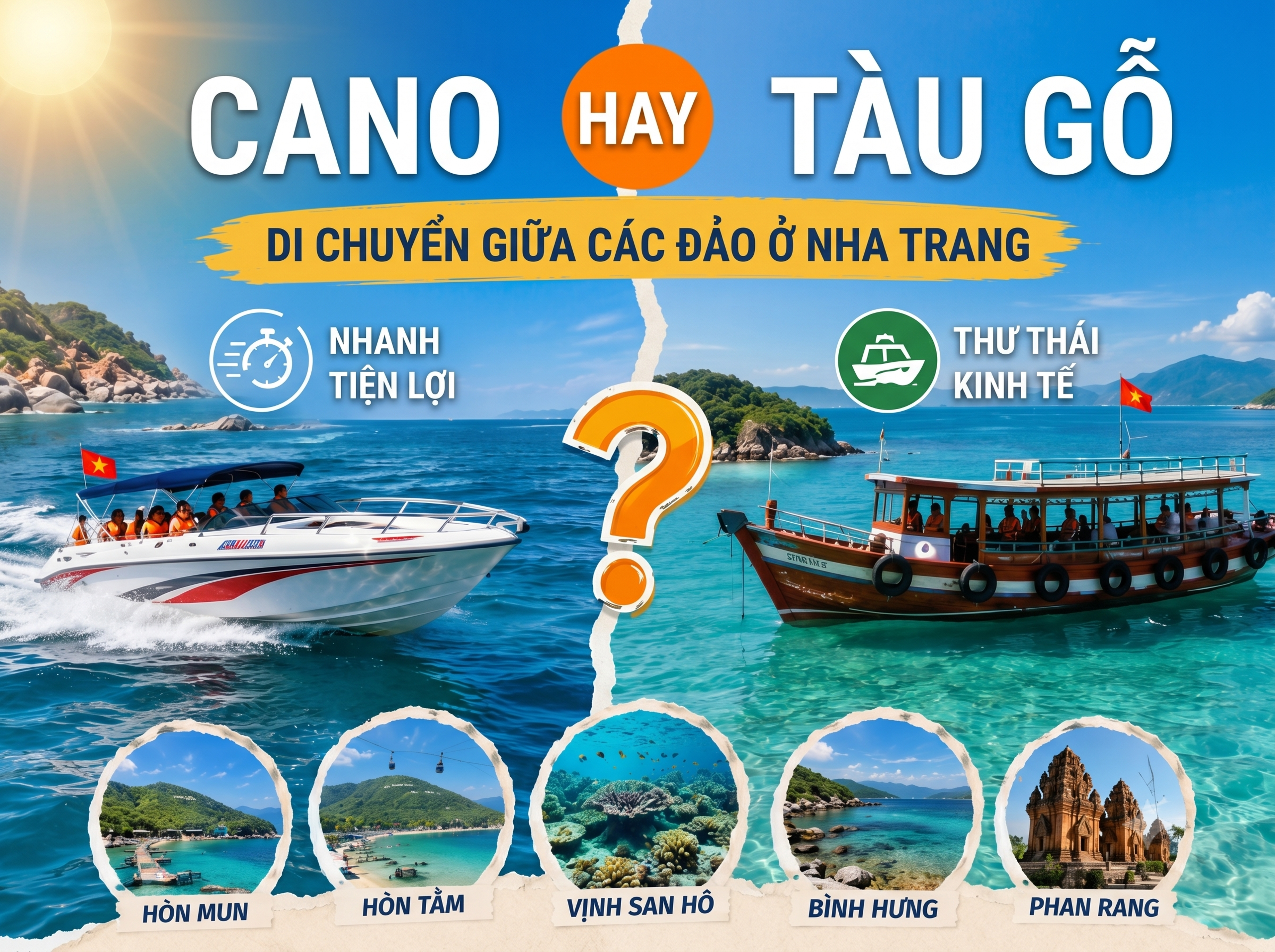 Di chuyển giữa các đảo ở Nha Trang: cano hay tàu gỗ?